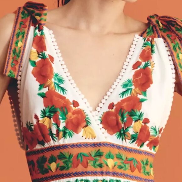 Farm Rio | 100% Cotton V-Neck Tiered Mini Dress | NWT - Picture 6 of 7